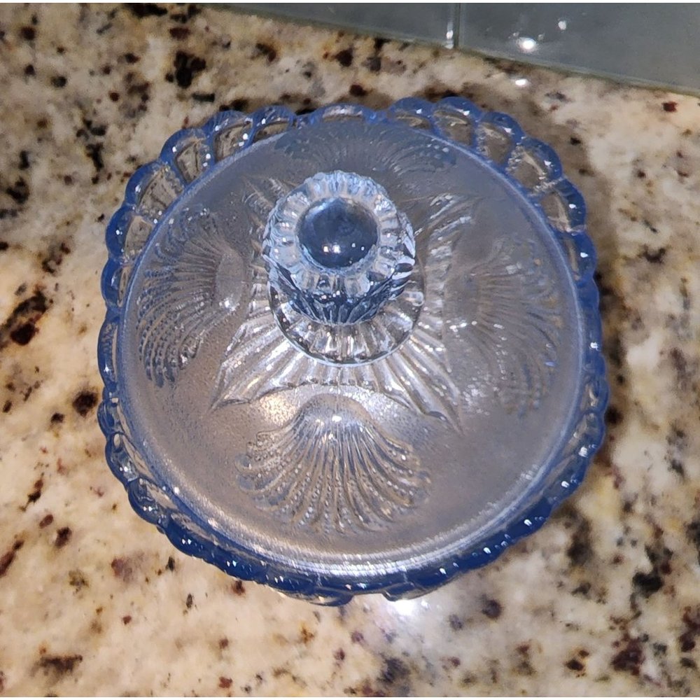 Blue Opalescent French Vintage 1950s Glass Mosser Glass Beaded Shell Dugan Patte